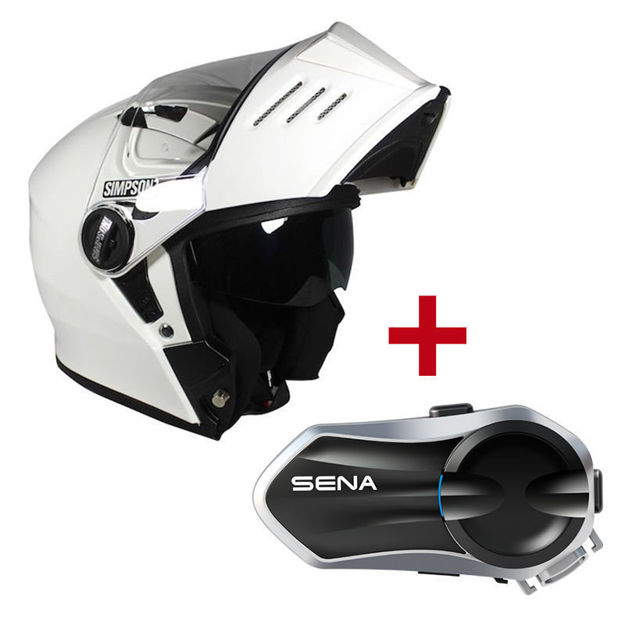 קסדה נפתחת SIMPSON DARKSOME לבן + דיבורית SENA I30