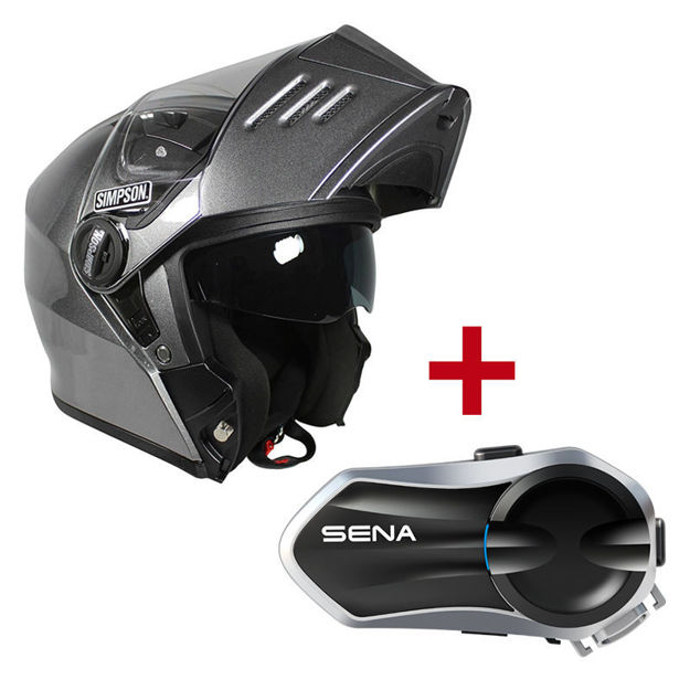 קסדה נפתחת SIMPSON DARKSOME אפור מט  + דיבורית SENA I30